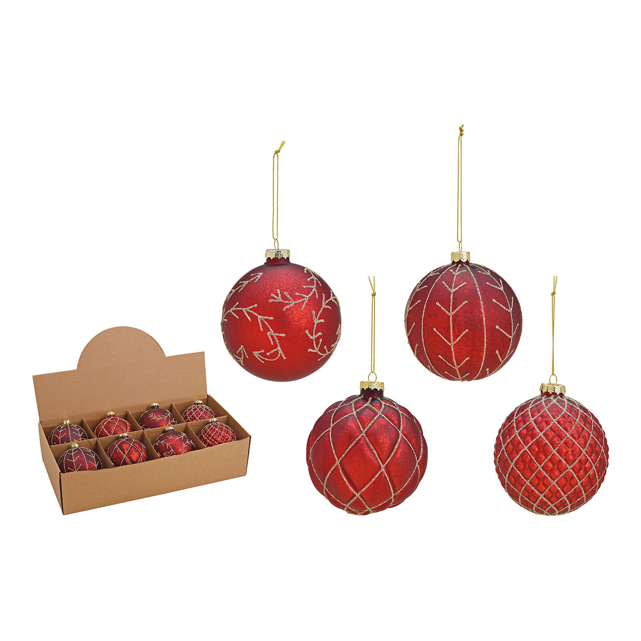 Weihnachtskugel Glitter aus Glas, 4-fach, Rot/Gold Ø10cm Weihnachtskugel Glitter aus Glas, 4-fach, Rot/Gold Ø10cm