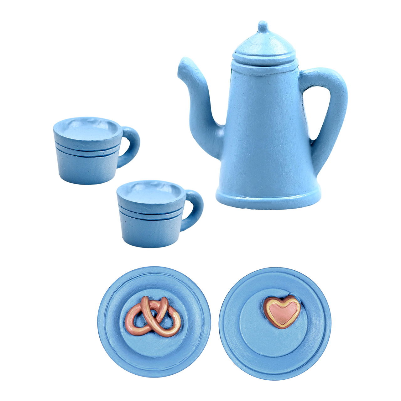 Secret Santa door display accessory teapot with plates and cups made of poly, blue (H) 3.5cm