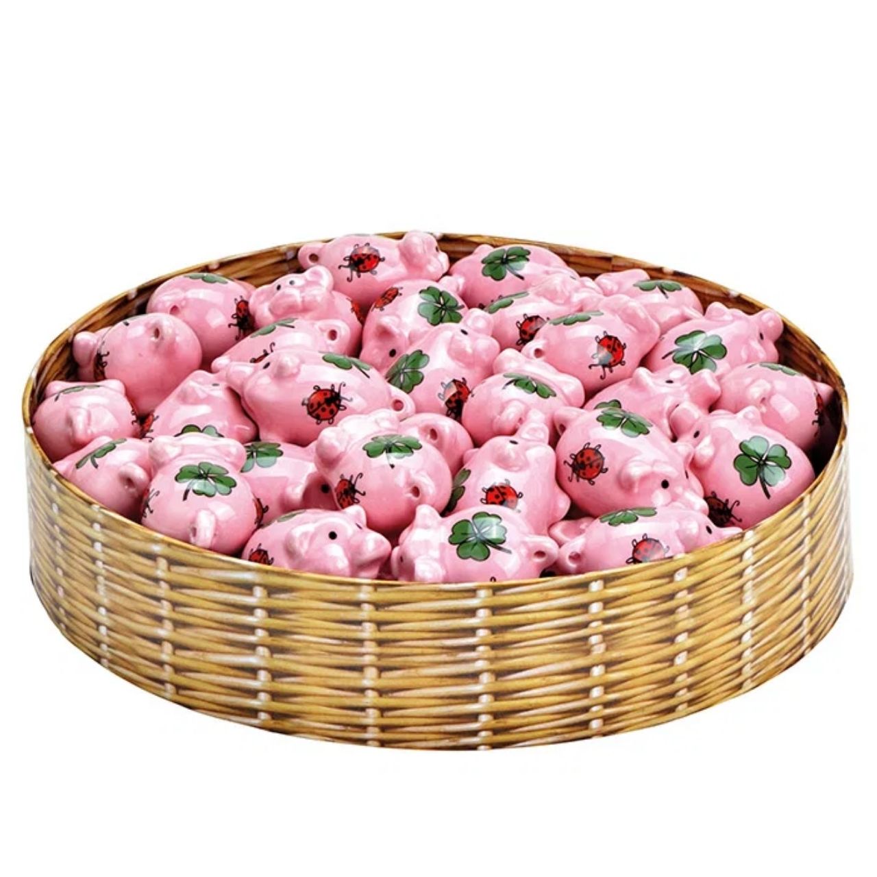 Mini geluksvarkentje van porselein 3 verschillende kleuren. Roze/roze (B/H/D) 5x3x3cm pink pigs, korb, dekorationsfiguren, kleine spielzeug, kleeblatt muster