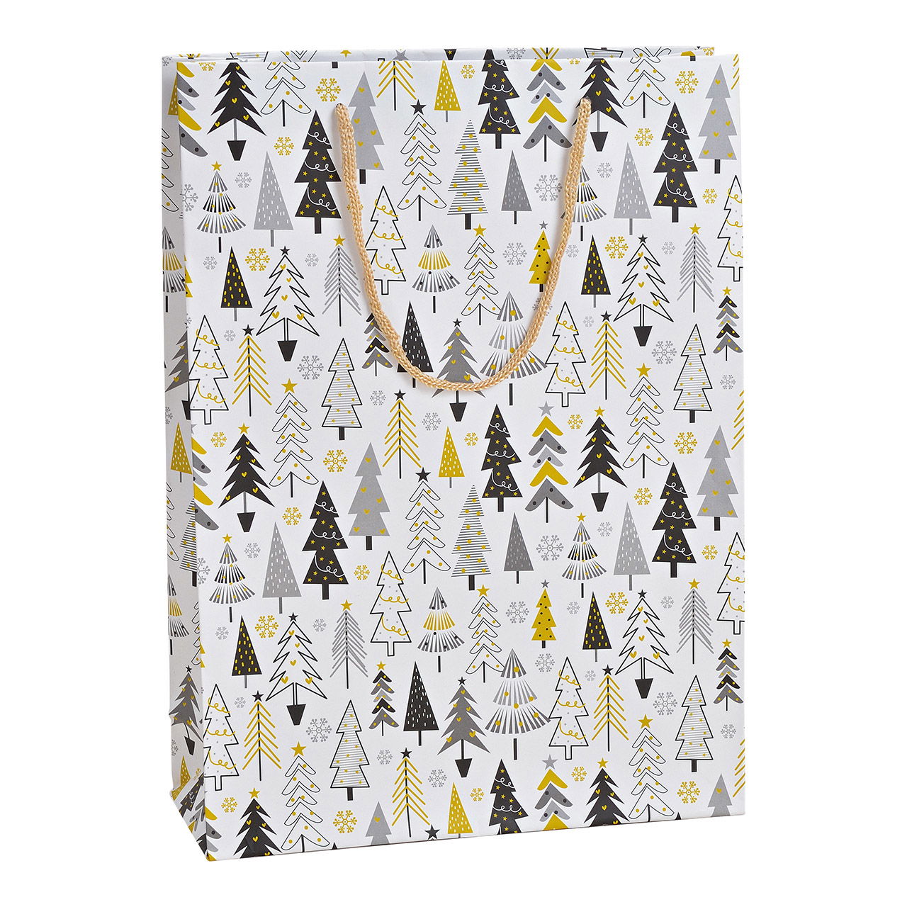 Cadeauzakje winterbos decor van papier/karton wit (B/H/D) 25x34x8cm