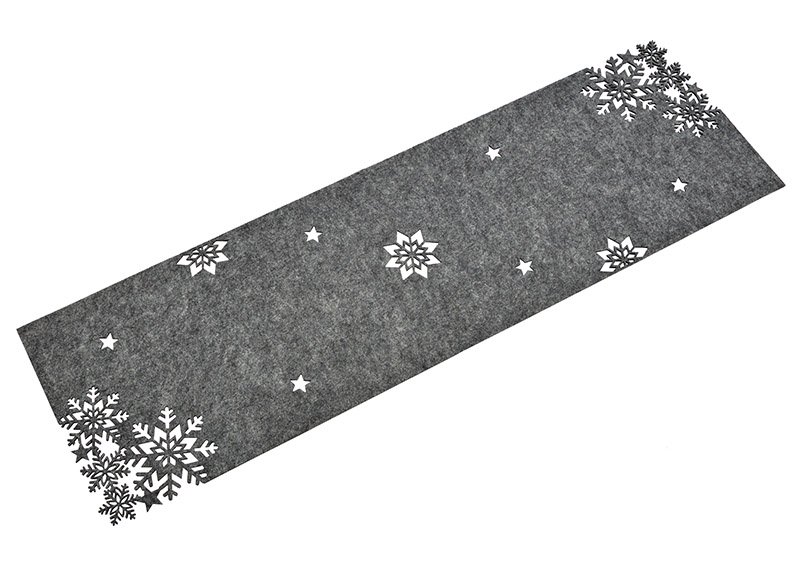 Tischläufer Schneeflocke Dekor aus Filz grau (B/H) 100x30cm