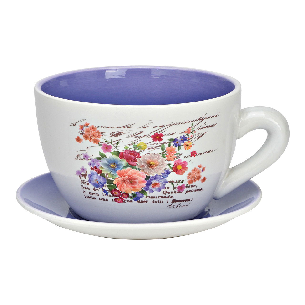 Blumentopf Tasse aus Keramik lila (B/H/T) 25x14x23cm