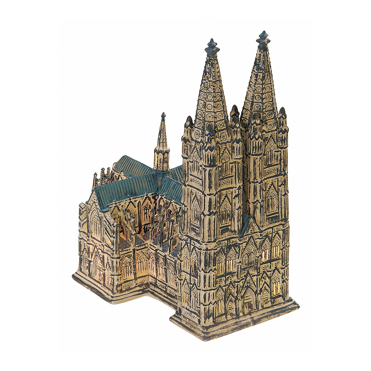 Maison lumineuse Wurm Église Cathédrale de Cologne en porcelaine, brun (L/H/P) 24x26x16cm, avec câble sans ampoule E12