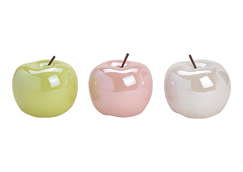 Apple ceramic, 3 assorted gree/pink/cream, (w/h/d) 13x13x13cm