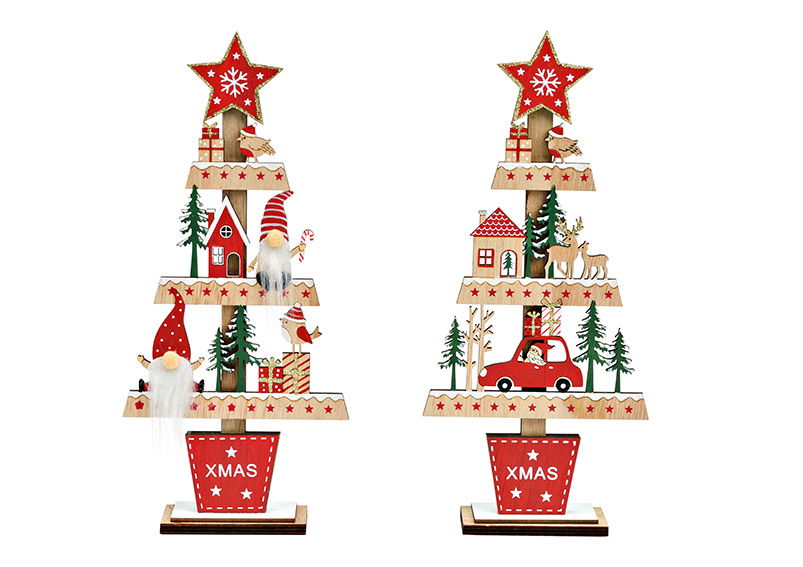 Aufsteller Tannenbaum aus Holz bunt 2fach, (B/H/T) 13x28x4cm 10036846